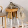 Organic Stool with Dipped White Legs with Rug & Lantern