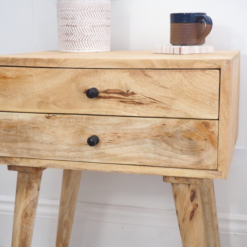 Bedside Table Natural Wood Two Drawer ZaZa Homes