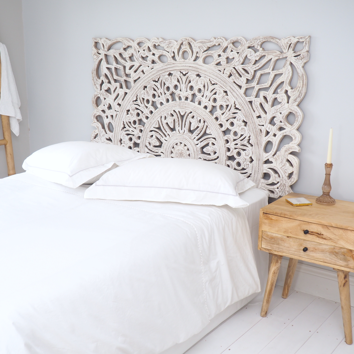 Carved Wooden Headboard White - ZaZa Homes