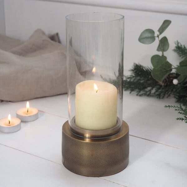 Brass and glass candle holder hurricane