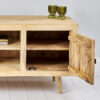 Parquet TV Stand with open doors and shelving