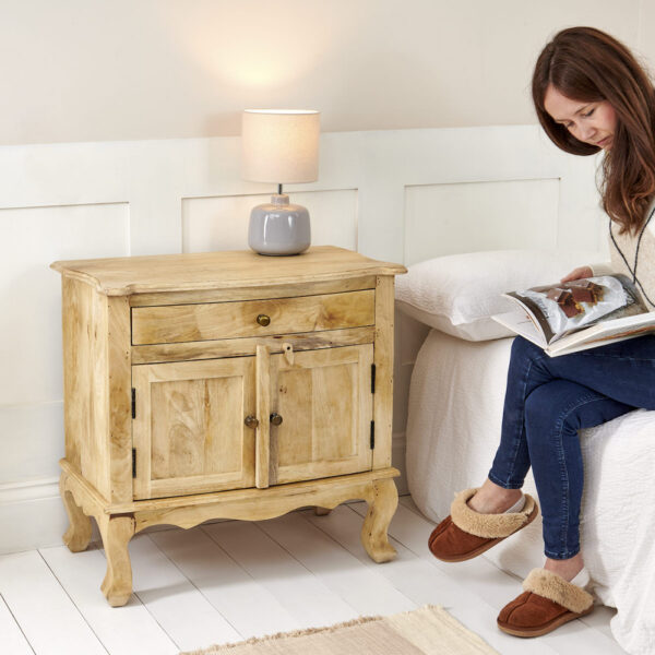 Large Wooden Bedside Table - Eden with Woman Reading