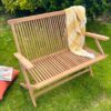 Folding Garden Bench with Arms Teak Wood and Throw