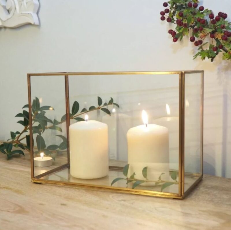 Brass and glass indoor votive candle holder