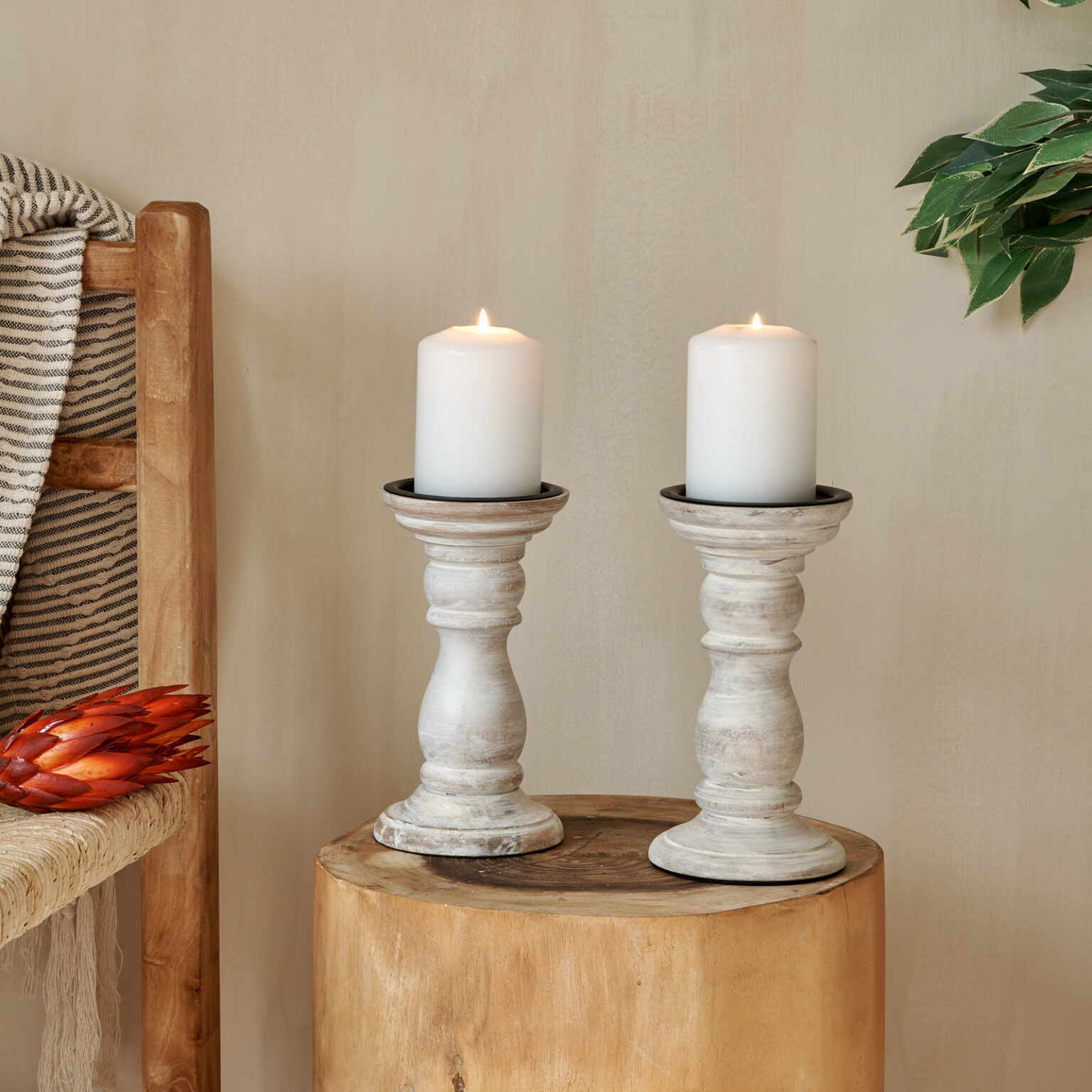 White Wooden Candle Holder Za Za Homes