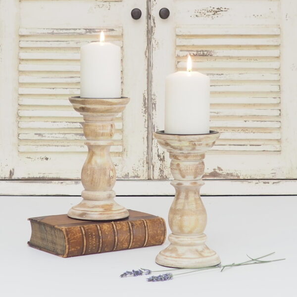 Small wood candle holder whitewash