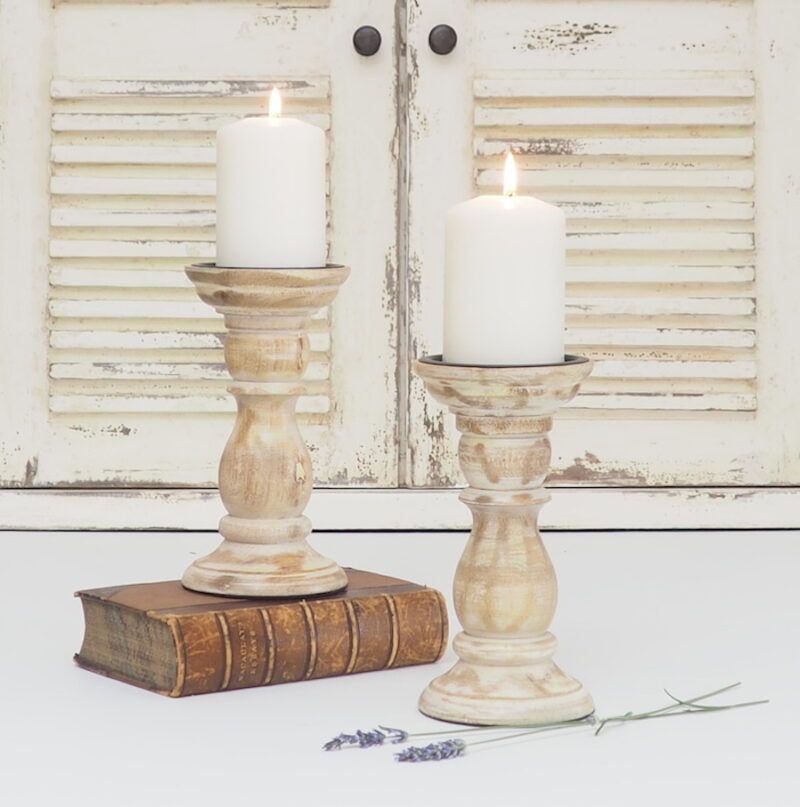 Small wood candle holder whitewash