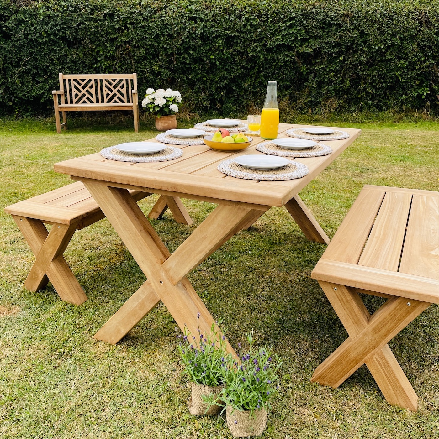 Wooden Garden Table And Bench Set - Zaza Homes