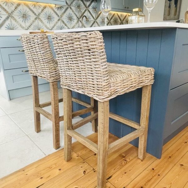 Wicker bar stools in kitchen