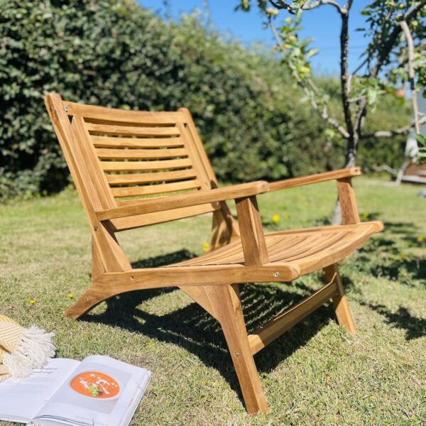 Garden patio chair wood with book
