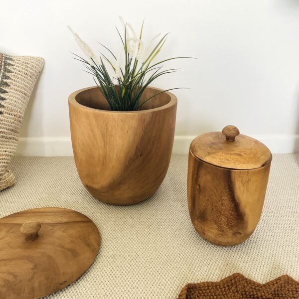 Rustic wood pots with plant