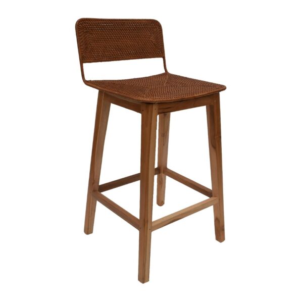 Wood and wicker kitchen stool on white background