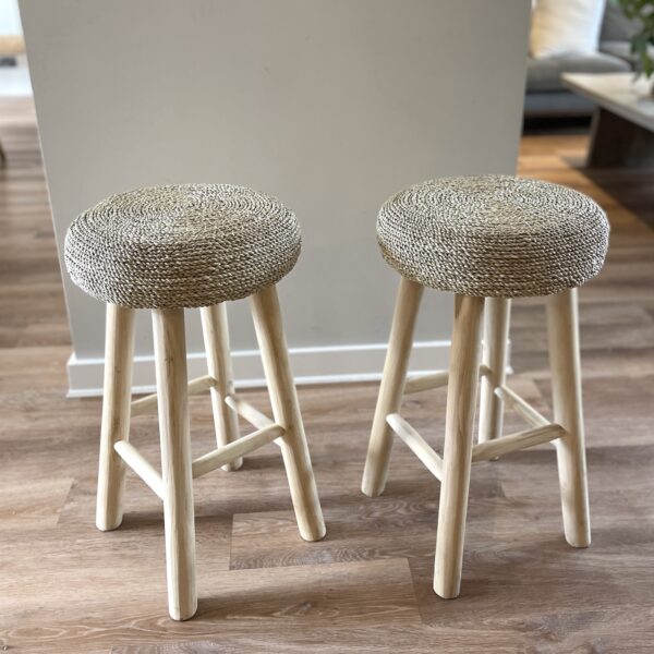 rattan kitchen stools on natural wooden floor