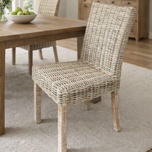 Whitewash Rattan Wicker dining chair or kitchen chair