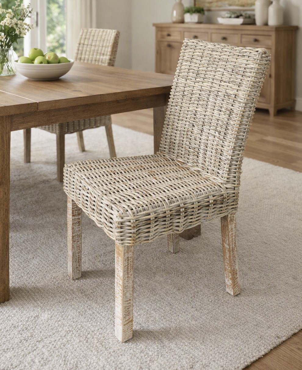 Whitewash Rattan Wicker dining chair or kitchen chair